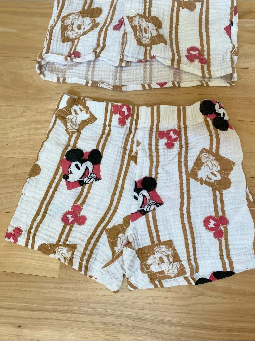 Mickey Mouse Matching Set 100% Cotton Summer Button-Up & Shorts Size 5